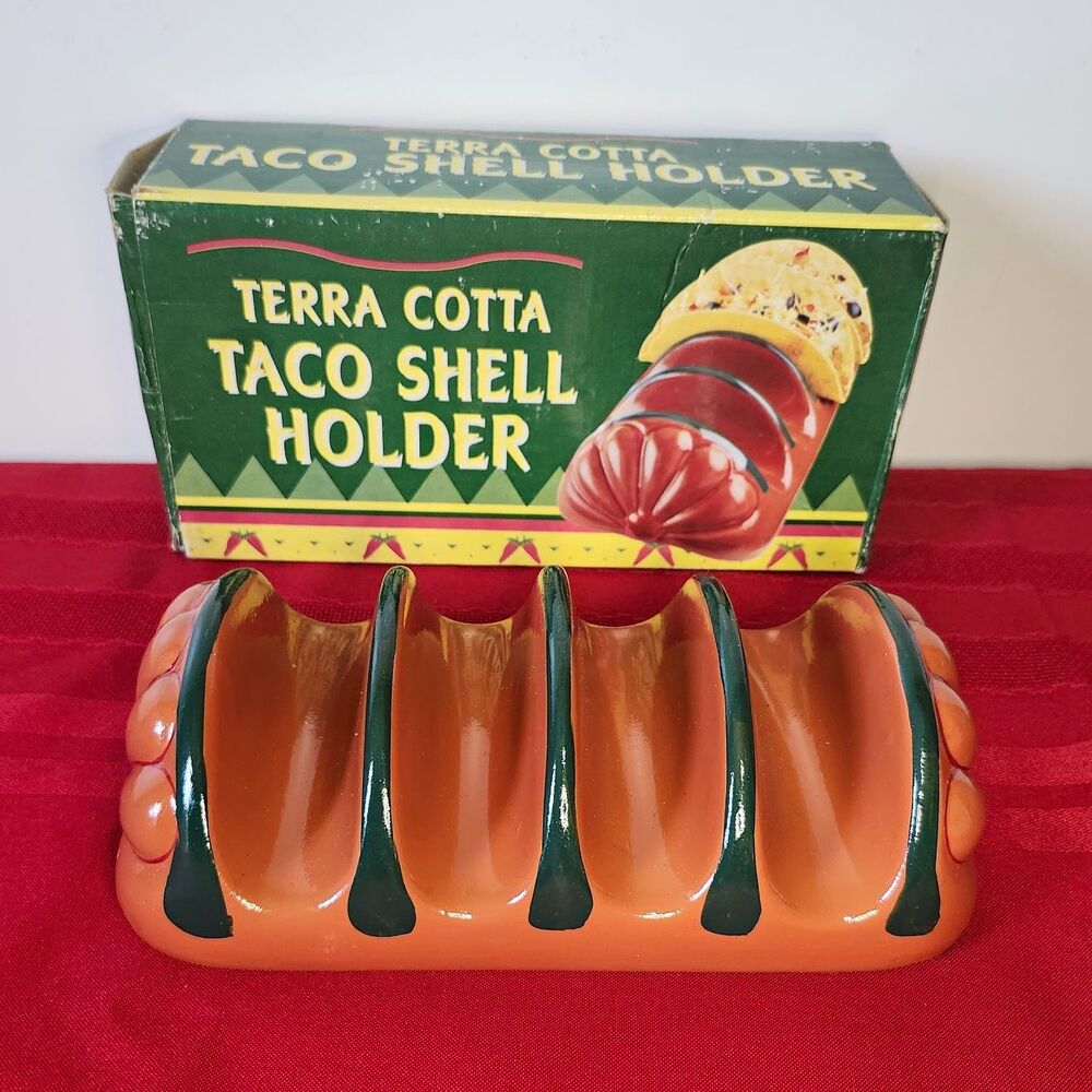 VTG Giftco Terracotta Ceramic 4 Taco Stand Holder Server Tray with Box 1990s